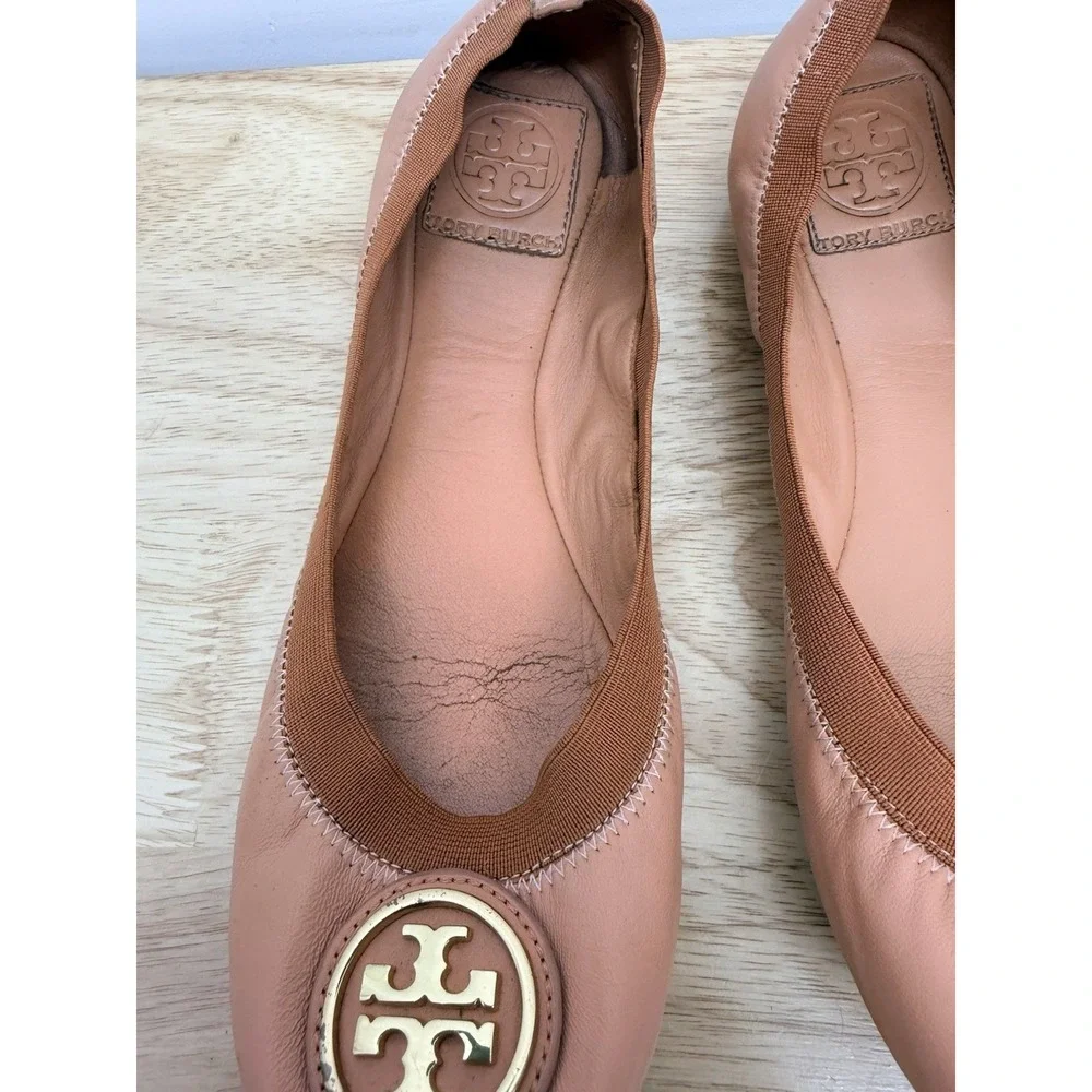 Tory Burch Women's Pale Pink Caroline Ballet Flat Shoes 8 M Logo Designer #9 - Picture 4 of 15